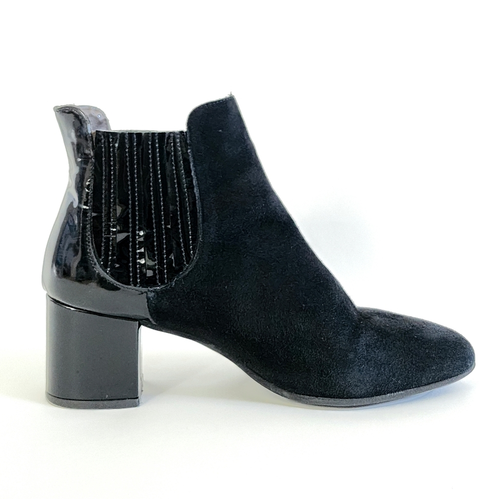 Sz 37.5 Sorè Fontana di Trevi Black Suede Patent Leather Ankle Boots